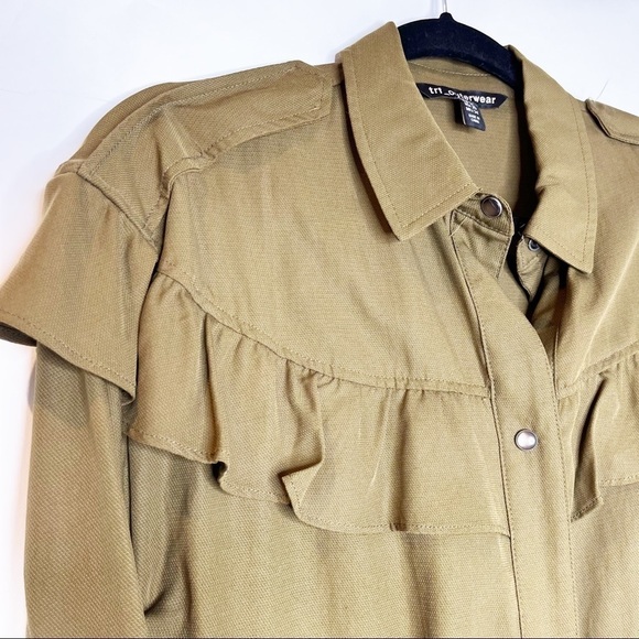 Zara | Khaki Frill Collar Long Sleeve Shaket - Picture 4 of 8